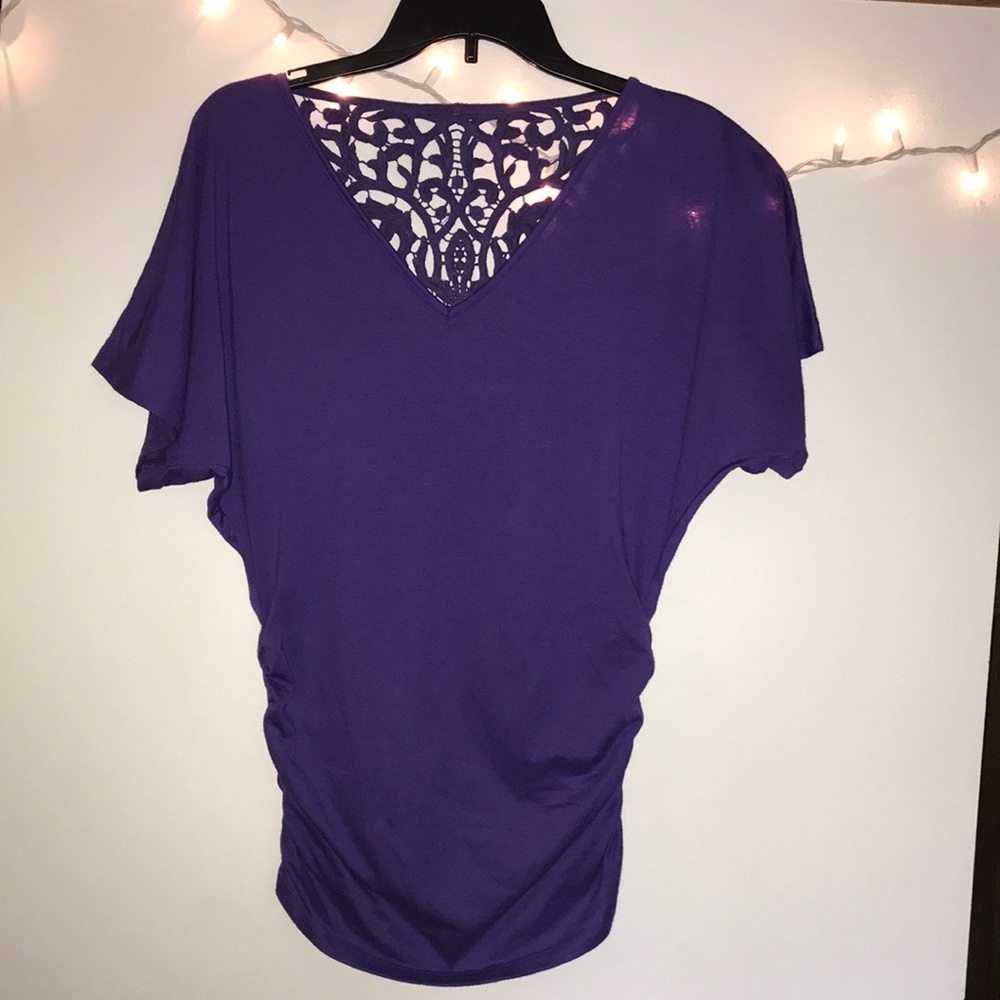 Purple tee with crochet back